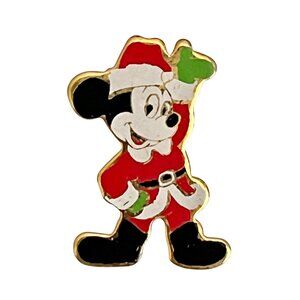 Vintage Walt Disney Productions Santa Mickey Mouse Christmas Pin Tie Tac Lapel